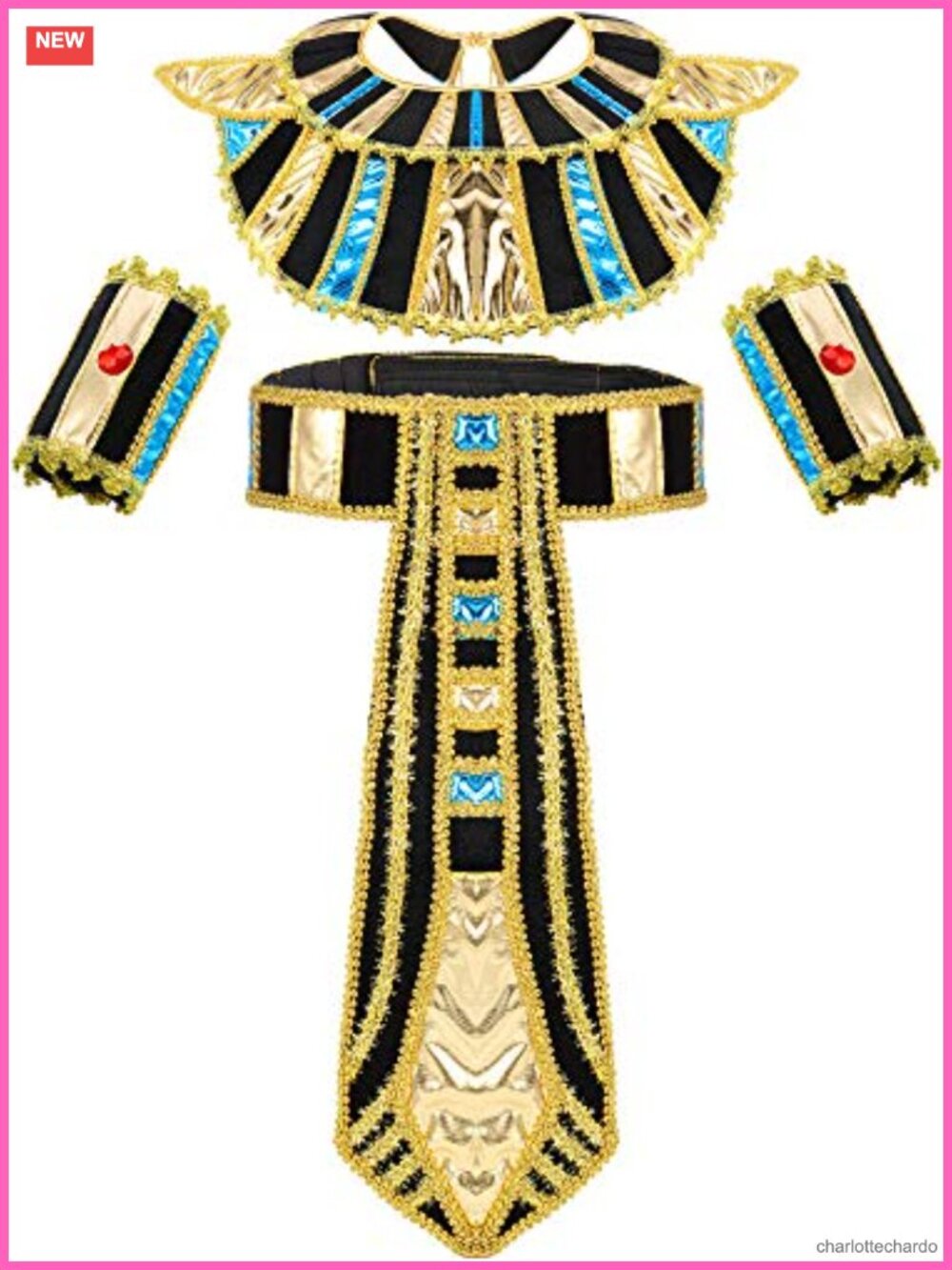 4 Pc Egyptian Costume Accessory Set Collar Belt Wristbands Halloween